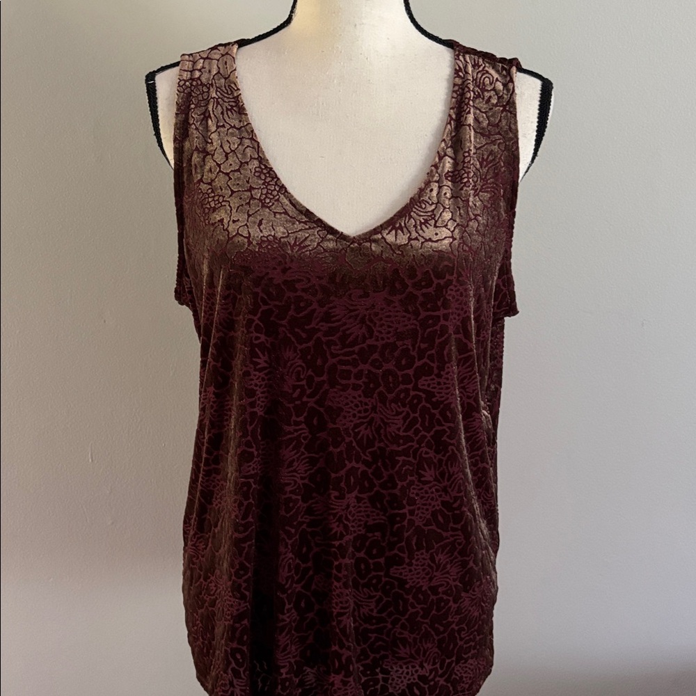 Finn & Grace Velvet Burnout Burgundy sleeveless top, sz Large